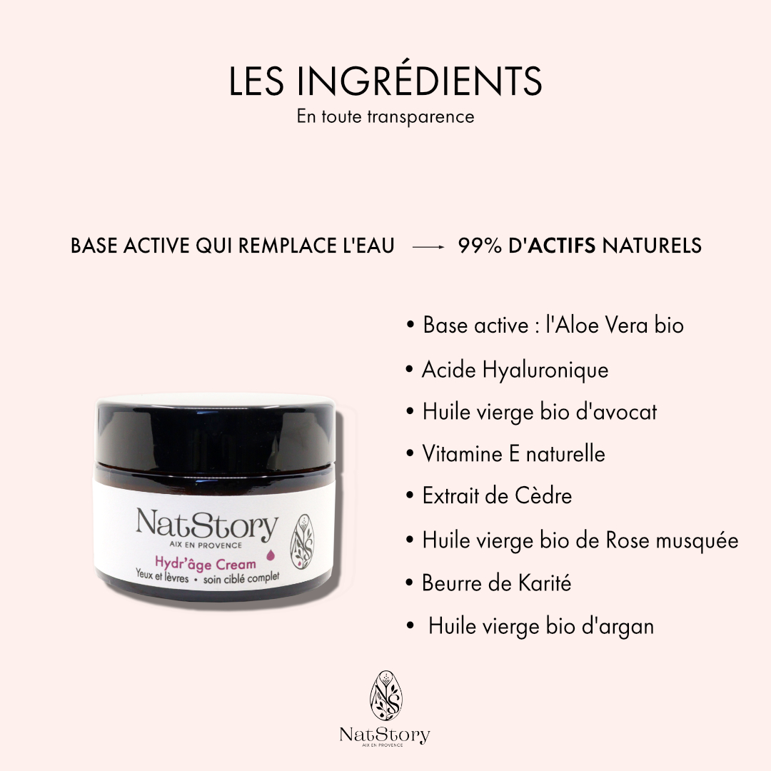 pot de crème sur fond rose avec liste des actifs