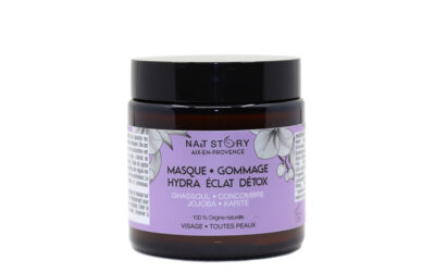 1 POT DE MASQUE EN VERRE AMBRÉ SUR FOND BLANC