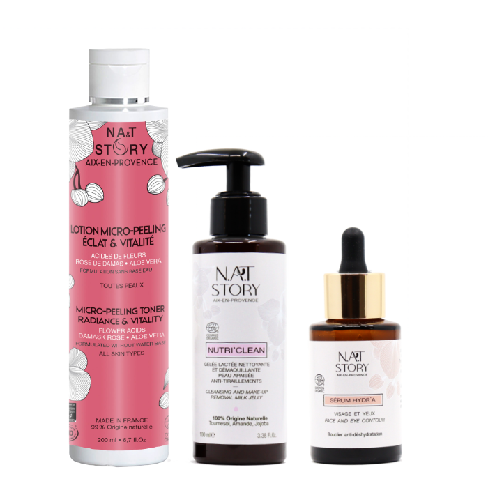 3 FLACONS CÔTE A CÔTE SUR FOND BLANC