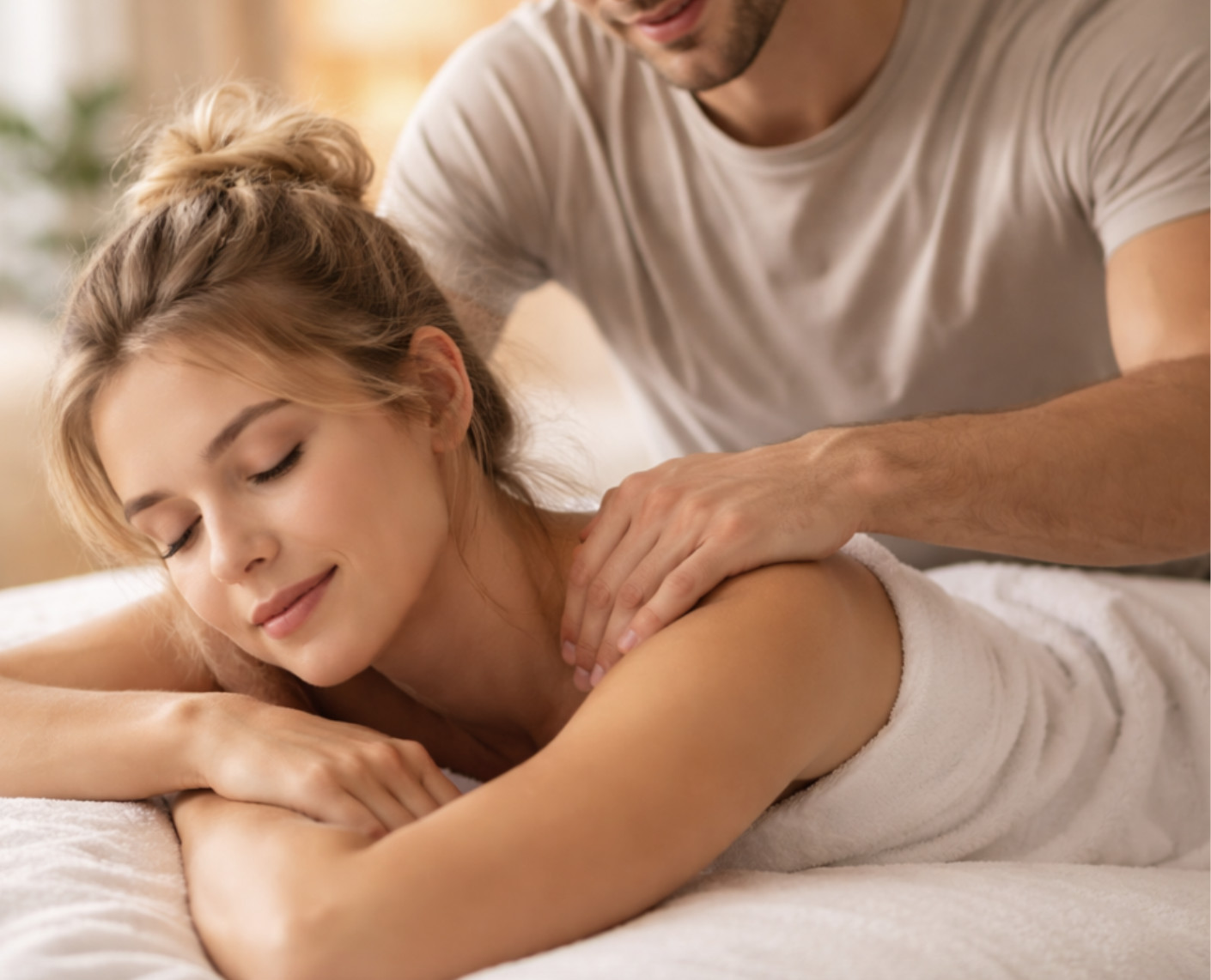 femme recevant un massage de la part de son conjoint